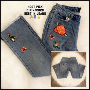 🎉 HP Who What Wear Cropped Jeans Size 8 | Blue Floral Patch Denim